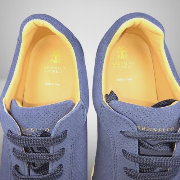 Brunello Cucinelli Navy Blue Perforated Suede Sneakers – EU  display picture 3